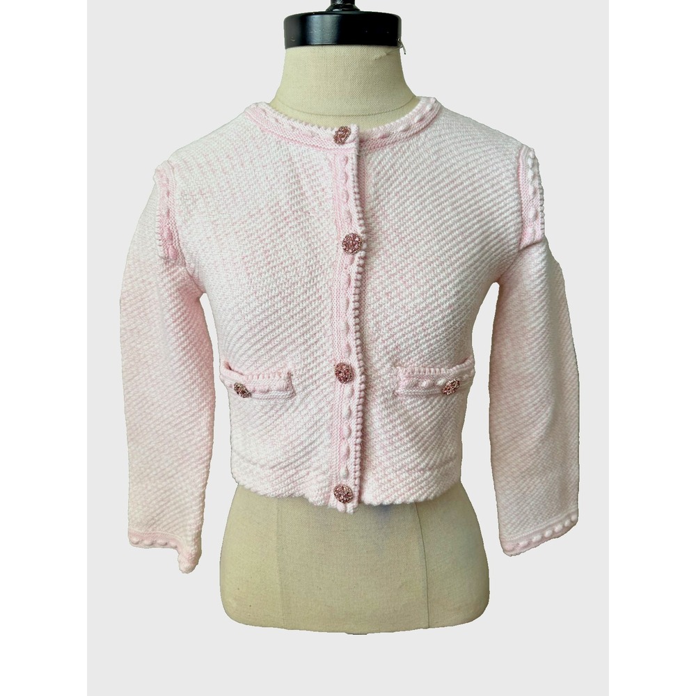 Self-portrait Pink Knit Jewel Button Cropped Cardigan Sweater Jacket US Sz 2-4 - Picture 2 of 16